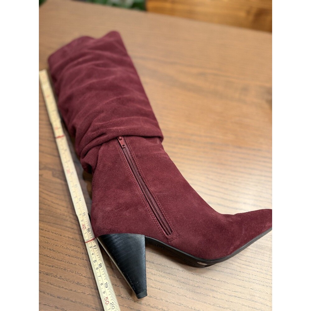 Suede Leather Boots Burgundy Pointed Cone Heels‎ 8M Boho Cottagecore Festival - Picture 8 of 11